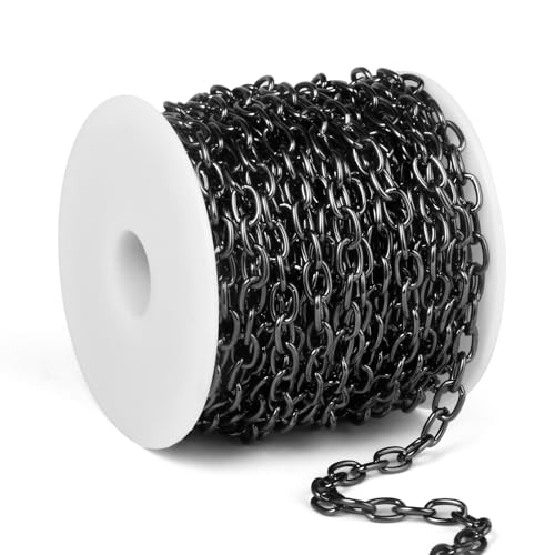 33FT 5MM Black Rolo Cable Chain Roll Bulk for Jewelry Making DIY Craft | Light Weight Black Plated Aluminium Cable O Link Chains Spool for Necklace Bracelet - color: Black Color, size: 5mm width
