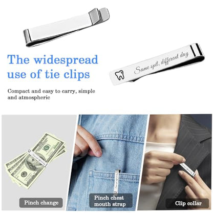 Silver Tooth Tie Clip Dental Dentist Gifts for Men Dental Hygienist Birthday Gifts for Him Tie Bars Clips Office Supplies - style: Same spit, different day
