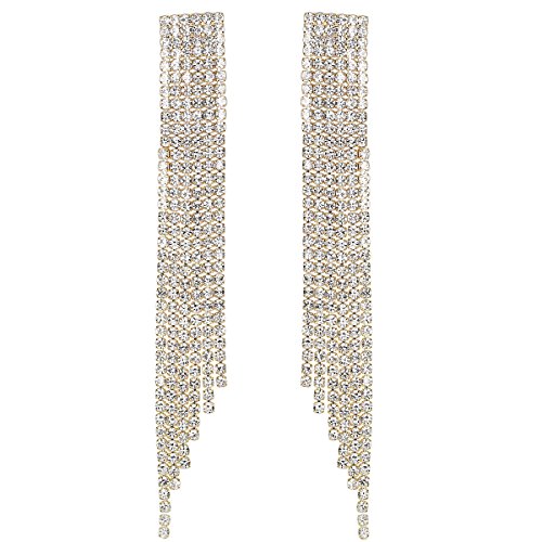 Silver Rhinestone Crystal Bridal Chandelier Long Tassels Dangle Earrings for Wedding - color: A-gold earring