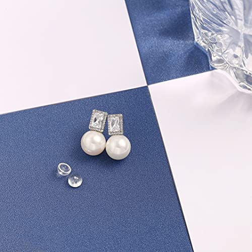 925 Sterling Silver Hoop Handpicked AAA+ Quality 7.5-8mm White Freshwater Cultured Pearl Dangle Drop Earrings Jewelry for Women - color: 3. Silver Plated CZ