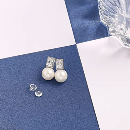 925 Sterling Silver Hoop Handpicked AAA+ Quality 7.5-8mm White Freshwater Cultured Pearl Dangle Drop Earrings Jewelry for Women - color: 3. Silver Plated CZ