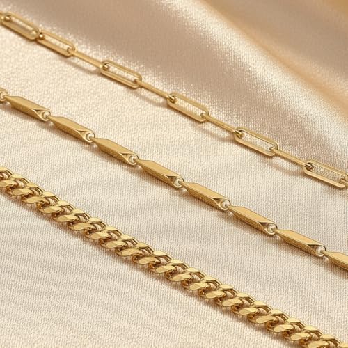 Gold Bracelets for Women 14K Gold Plated Sets Trendy Thin Dainty Stackable Cuban Link Paperclip Chain Bracelet Pack Accessories - color: C9245