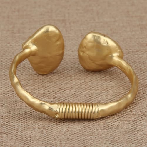 GelConnie Chunky Cuff Bangle Bracelet for Women, Statement Jewelry | Gold and Silver Tone Cuff Bangles with Resin, Crystal and Textured Accents for Party, Vacation and Dressy Looks - style: Bangle 05-Gold