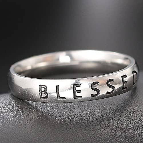 Jude Jewelers 4mm Stainless Steel Love Faith Hope Blessed Mantra Inspirational Wedding Band Ring - color: Blessed