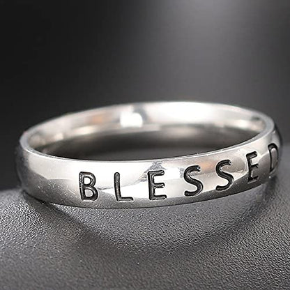 Jude Jewelers 4mm Stainless Steel Love Faith Hope Blessed Mantra Inspirational Wedding Band Ring - color: Blessed