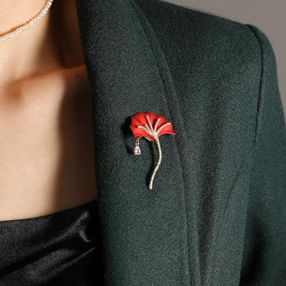 Red Rose Flower Brooches and Pins for Women Costume Jewelry Brooch Pins Broches Jewelry for Women Elegant Lady Pin - style: Ginkgo Leaf