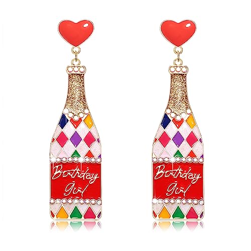 Birthday Earrings for Women Happy Birthdays Earrings Statement Cake Champagne Bottle Earring Happy Birthdays Dangle Earring Birthday Gifts Party Favors - color: Champagne Bottle