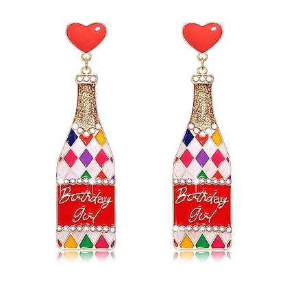 Birthday Earrings for Women Happy Birthdays Earrings Statement Cake Champagne Bottle Earring Happy Birthdays Dangle Earring Birthday Gifts Party Favors - color: Champagne Bottle