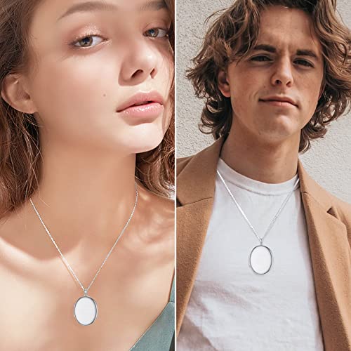 SOULMEET 10K 14K 18K Solid White Gold/Silver Minimalist Style/Infinity Sunflower Heart/Oval Locket Necklace That Holds 1 or 2 Pictures Personalized Photo Locket Necklace Letters Engraving - style: E2-White gold oval locket+photo