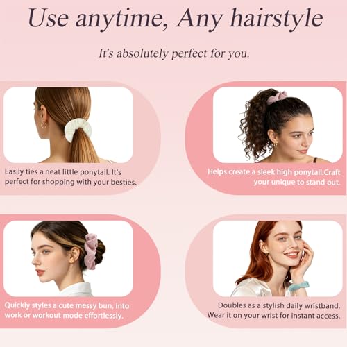 Crinkle Waffle Scrunchies, Soft Breathable Fabric Hair Ties, Neutral Pastel Colors (Pink, Cream, Mint) No Damage for Women, Thin & Thick Hair, Everyday Casual, Work & Gym Use - color: Set 15
