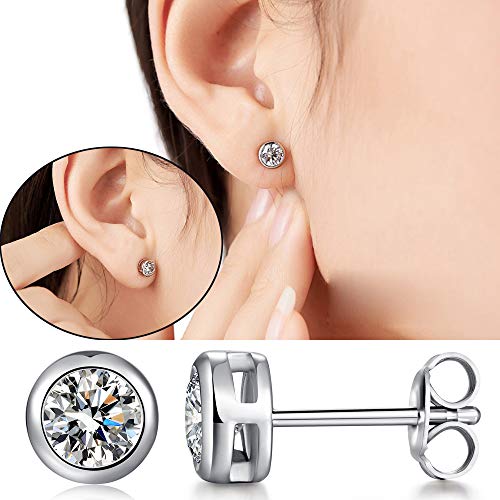 925 Sterling Silver Bezel Stud Earrings for Women Hypoallergenic Cubic Zirconia Stud Earrings for Unisex - style: 3-Bezel Studs-8.5mm
