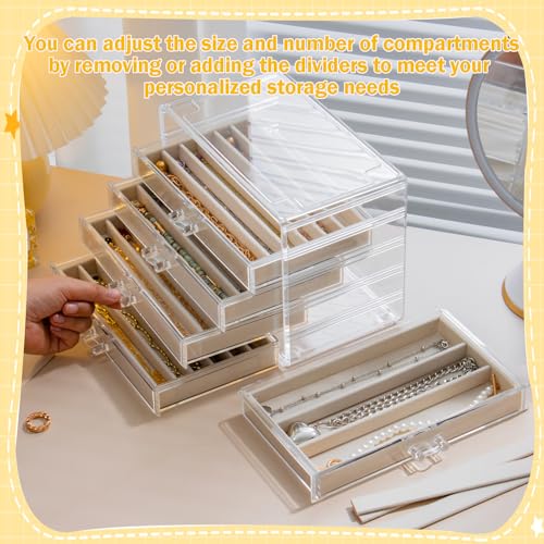 SPAKOWN Necklace Organizer Box with 5 Drawers 30 Compartments | Dustproof Velvet Necklace Tray Acrylic Necklaces Display Case Pendant Chains Storage Tray Gift for Women and Girls (Beige) - color: Beige