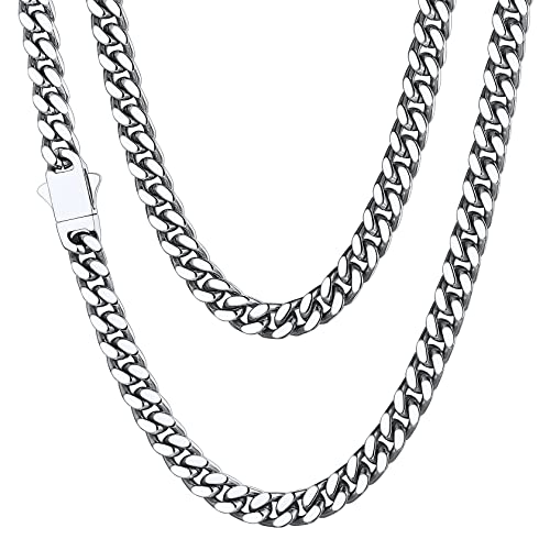 ChainsHouse Cuban Link Chain for Men, Stainless Steel Waterproof Necklace | 5/7/9/12/14mm Miami Cuban Chain 18-30 Inch, Gold/Black Men’s Necklace No Tarnish & Durable, Jewelry for Daily Wear and Gift - color: a. 5mm width-steel, size: 24 inches