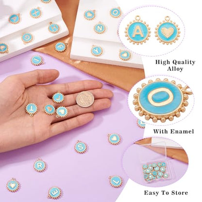Cheriswelry Letter Alphabet Charm for Jewelry Making Initial Letter A-Z Pendants Flat Round Hexagon Alloy Enamel Charms for Necklace Bracelet Earring Jewelry Making DIY Craft - color: Dark Turquoise