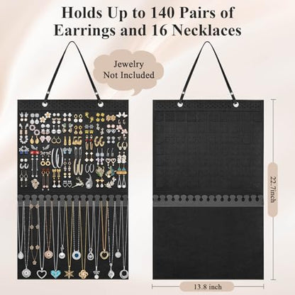 Caffox Hanging Jewelry Holder, Large Earrings Necklaces Organizer Storage for Earrings, Necklaces, Bracelets, Enamel Pins and Ankles, Jewelry Display Storage Hanger for Wall, Closet and Door