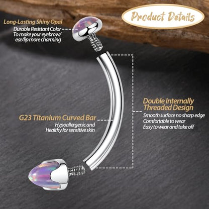 GAGABODY Titanium Eyebrow Jewelry - Curved Barbell & Labret Stud, 16g - Belly Button Ring & Cartilage Earring - Opal Bridge Jewelry - color: 1Pc-Arrow Shape Purple Opal