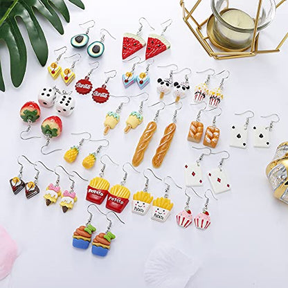 20 Pairs Random Mixed Resin Acrylic Earrings Set, Weird Dangle Drop Drink Bottle Animal Pendant Charms Earring, Handmade Funny Statement Unique Fashion Hoop Earring Jewelry for Women Girls
