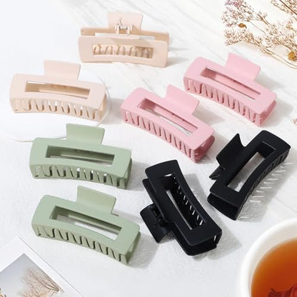 8 Pcs Large Hair Claw Clips 4.1 Inch Non-slip Big Square Matte Hair Claws for Women, Strong Hold Banana Clip for Thick Thin Hair(White/Green/Pink/Black) - color: White/Green/Pink/Black