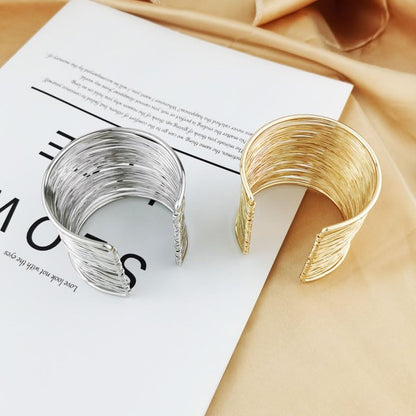 2Pcs Cuff Bangle Bracelet for Women Open Wide Wire Bracelets Gold Wrist Cuff Wrap Bracelet Adjustable - color: Silver4