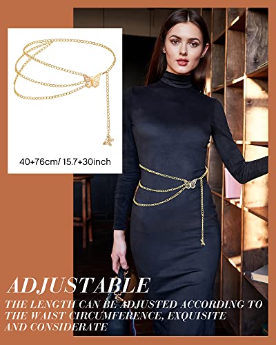 Hicarer 3 Pcs Waist Chain for Body Multi Layer Chain Belts for Women Girls Summer Beach Jewelry Halloween Adjustable - color: Gold, style: Modern Style