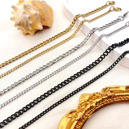 Silver Ankle Bracelets for Women Waterproof Stainless Steel Anklet Adjustable Layered Cuban Silver Anklets Set Summer Beach Foot Jewelry Gift - color: Cuban black