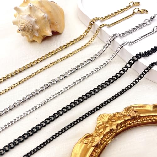 Silver Ankle Bracelets for Women Waterproof Stainless Steel Anklet Adjustable Layered Cuban Silver Anklets Set Summer Beach Foot Jewelry Gift - color: Cuban gold