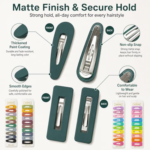 Bphne 40 Pcs Matte Non-Slip Snap Hair Clips for Women, Neutral & Pastel Teardrop Rectangle Barrettes, Small Metal Pins for Styling, Lightweight No Pull for Daily Wedding Gift - color: Neutral & Pastel