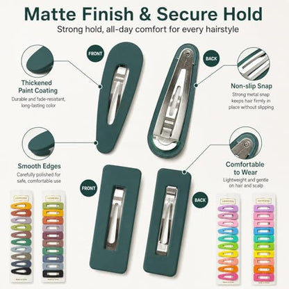 Bphne 40 Pcs Matte Non-Slip Snap Hair Clips for Women, Neutral & Pastel Teardrop Rectangle Barrettes, Small Metal Pins for Styling, Lightweight No Pull for Daily Wedding Gift - color: Neutral & Pastel