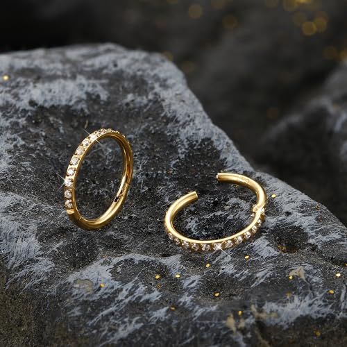 FASACCO 20G 18G 16G Cartilage Hoop Earring 316L Surgical Steel Silver Huggie Hoop Earrings Hypoallergenic Hinged Segment Rings Septum Nose Hoops Daith Conch Helix Tragus Piercing Jewelry 6mm/8mm/10mm - style: Gold-20G-6MM
