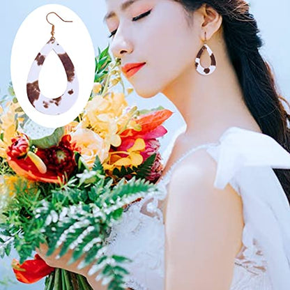 Ornaland 4 Pcs Leather Earrings Necklace Bracelet Set Print Earrings Faux Leather Necklace Multi-Layer Bracelet Jewelry Set Gifts for Women - color: A10