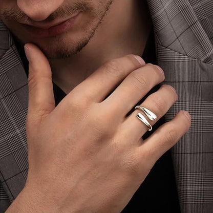 Non Tarnish Gold Chunky Rings for Women, 14K Gold Plated Statement Dome Rings Stacking Silver, Adjustable Mens Eternity Wedding Band Mixed Metal Jewelry Size 3-13 - color: Silver, size: 9, style: Open Twist Band