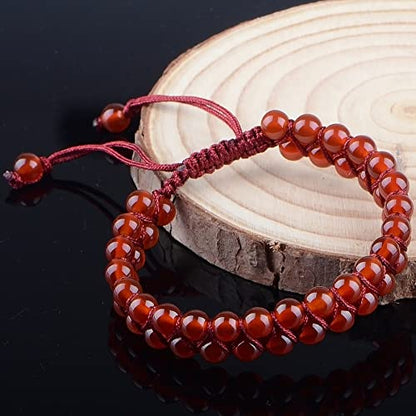 MASSIVE BEADS Double Layer Natural Chakra Healing Power Crystals Macrame Bracelet Yoga Stone Beads Gemstone Meditation Relax Anxiety Bangle for Unisex Women Men - color: Carnelian, size: 6mm