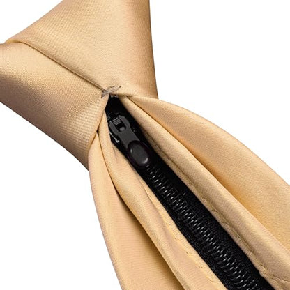 Branduce 3.15"（8cm） Mens Solid Satin Tie Pre-tied Adjustable Zipper Necktie for Business and Wedding - color: Champagne Gold