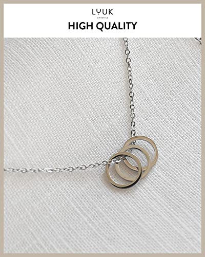 LUUK LIFESTYLE Stainless steel necklace with pendant and HAPPINESS card, 20” adjustable length, lucky charm, friendship chain, Valentine's Day gift, birthday, women's jewelry, silver, gold, rosegold - color: Silver, size: Three rings