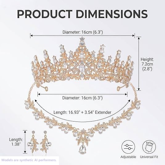 Kamirola Tiaras and Crowns for Women,Tiaras Earrings Necklace, Crystal Bridal Jewelry Set, Costume Jewelry for Women Party Halloween Prom Pageant - color: GOLD WHITE