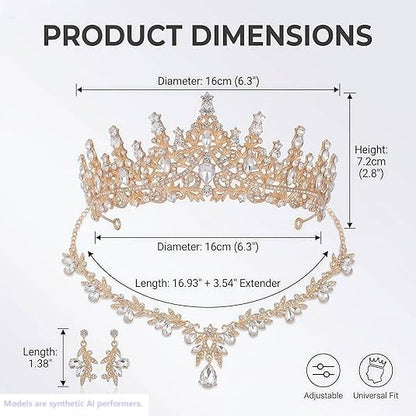 Kamirola Tiaras and Crowns for Women,Tiaras Earrings Necklace, Crystal Bridal Jewelry Set, Costume Jewelry for Women Party Halloween Prom Pageant - color: GOLD WHITE