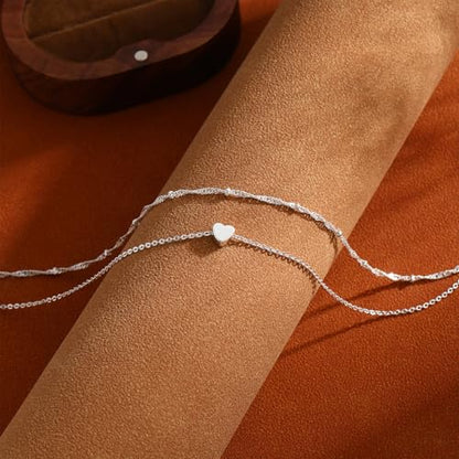 ASCOMY Ankle Bracelets for Women 14K Gold/Silver Plated Anklets for Women Waterproof Layered Cute Beads Dot Shining Twist Rope Chain Pearl Bar Link Heart Anklets Summer Beach Foot Chain Jewelry Gifts - style: Heart Twist Rope-SL