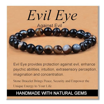 MASSIVE BEADS Handmade Yoga Stretch Elastic Bracelet Natural Stone Crystal Healing Power Energy Gifts for Unisex Adult 4mm 6mm 8mm 10mm - color: Evil Eye Agate(Against Evil), size: 8mm