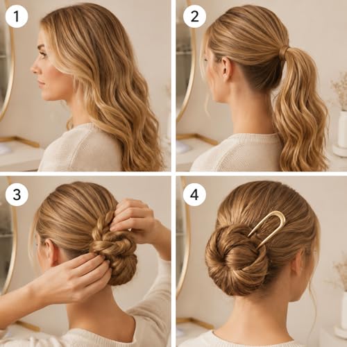 3PCS French Hair Pins for Women, U-Shaped Metal Hair Sticks for French Twist Bun Updo, Decorative Hair Forks for Thick Hair, Gold Silver Black Hair Clips Accessories