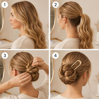 3PCS French Hair Pins for Women, U-Shaped Metal Hair Sticks for French Twist Bun Updo, Decorative Hair Forks for Thick Hair, Gold Silver Black Hair Clips Accessories