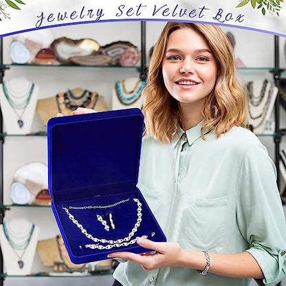 6 Pcs Velvet Jewelry Set Box Jewelry Display Case Earring Ring Bracelet Necklace Gift Box Pearl Necklace Storage Case for Mother's Day Wedding Travel Anniversary(Royalblue) - color: Royalblue