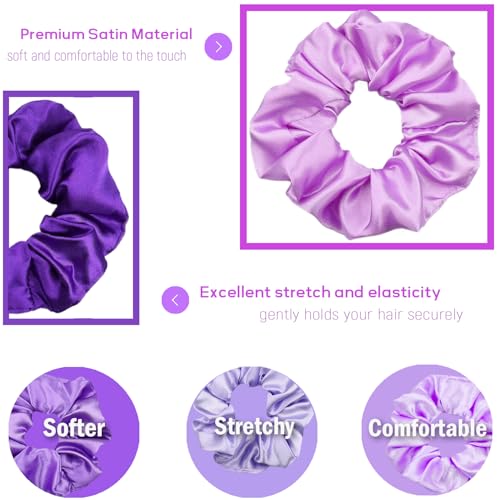 IVARYSS Satin Scrunchies for Girls, Soft Than Silk for Hair, Fashion Ties and Bands for Thin | Thick Hair Styling, 16 Pack (Multi-Purple) - color: Multi-Purple