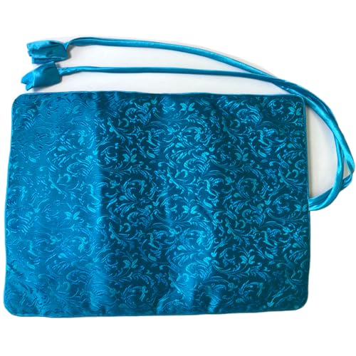 Embroidery Travel Jewelry Bag Roll Western Embroidered Flower Brocade Organizer with Tie Close Jewelry Roll for Women Girls (Blue) - color: 07 Blue