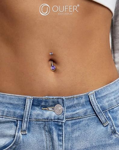 OUFER Belly Button Rings Surgical Steel, Internally Threaded Belly Rings | 14G Belly Piercing Jewelry, 10/12/14/16mm Beachy Belly Button Rings, Silver/Gold Navel Piercing Jewelry For Women Men - color: Purple, size: 14G 14MM