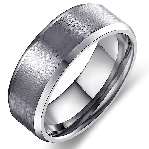 6mm 8mm Men Women Black Silver Gold Tungsten Carbide Rings Wedding Bands Matte Brushed Finish Beveled Step Edges - color: silver 8mm beveled