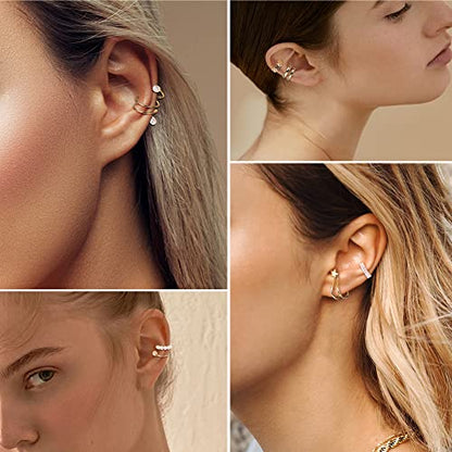 Dochais Ear Cuff Non Piercing for Women Cartilage Clip on Earrings | Gold and Silver Ear Cuffs Helix Cartilage, Fake Earrings, Wrap Earrings, Non Piercing Ear Clip Cartilage - style: B-73 Pcs(Gold/Silver/Black)