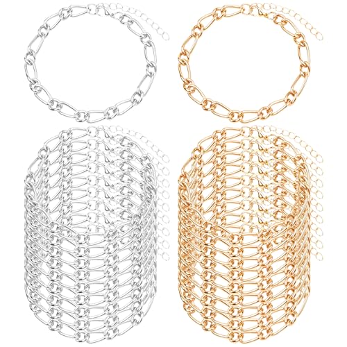 Sumalon 20 Pcs 18K Gold Plated Bracelet Chain Kit, Paperclip Alloy Link Fit Clip with Lock, Bracelet Charm for Women DIY Jewelry Making (Gold and Silver) - color: Gold and Silver