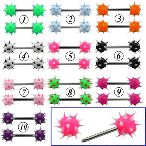 14G Colorful Silicone Spike Ball Nipple Rings for Women 316L Stainless Steel Nipple Tongue Straight Barbell Statement Nipplerings Tongue Studs Body Piercing Jewelry - style: Style2