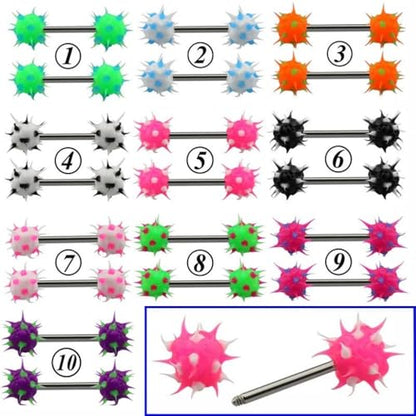 14G Colorful Silicone Spike Ball Nipple Rings for Women 316L Stainless Steel Nipple Tongue Straight Barbell Statement Nipplerings Tongue Studs Body Piercing Jewelry - style: Style2