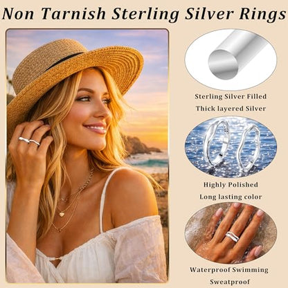 Gold Rings for Women Men Non Tarnish, Waterproof Chunky 14K Gold Plated Dainty Stackable Rings Trendy Statement Pinky Thumb Rings Engagement Eternity Wedding Band Ring Stacking Gold Jewelry Size 3 4 5 6 7 8 9 10 11 - color: Silver, size: 8.5